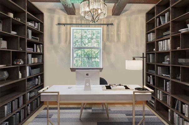 Chandelier, Home Office, Interior, Wooden Beams