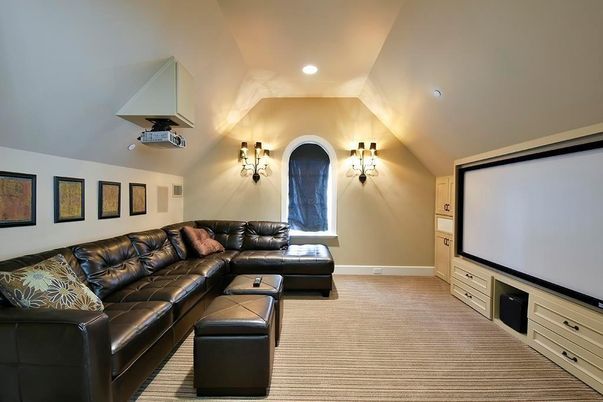 Interior, Living room, Projection Screen, Recessed Lighting, Theatre Room
