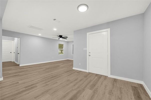 Empty room, Interior, Recessed Lighting, Wood Texture Flooring