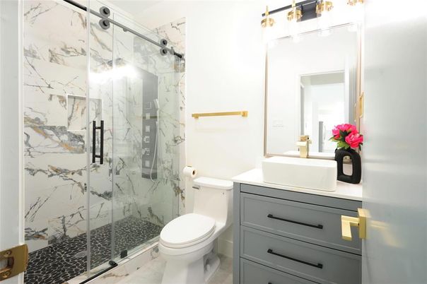 Bathroom, Glass Shower, Interior, Marble Walls