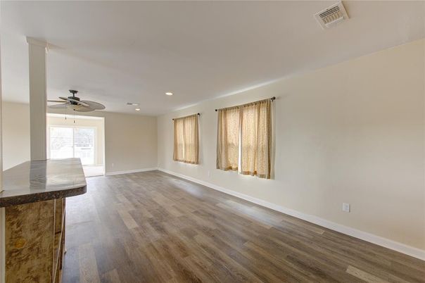 Empty room, Interior, Recessed Lighting, Wood Texture Flooring