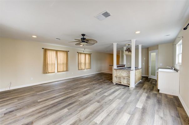 Empty room, Interior, Recessed Lighting, Wood Texture Flooring