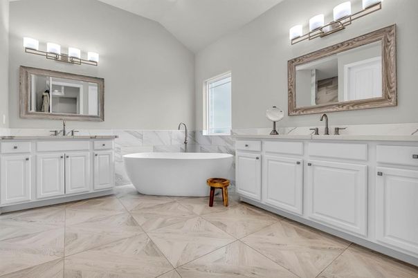 Bathroom, Dual Sink Vanities, Free Standing Baths, Interior, Marble