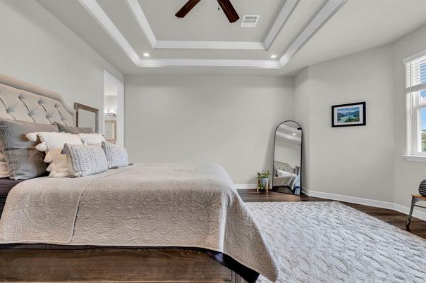 Bedroom, Interior, Recessed Lighting, Wood Texture Flooring