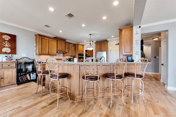 Interior, Kitchen, Pendant Lights, Recessed Lighting, Wood Texture Flooring