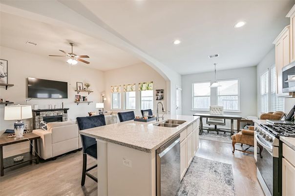 Dining room, Interior, Kitchen, Living room, Pendant Lights, Recessed Lighting, Wood Texture Flooring