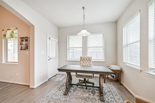 Home Office, Interior, Pendant Lights, Wood Texture Flooring