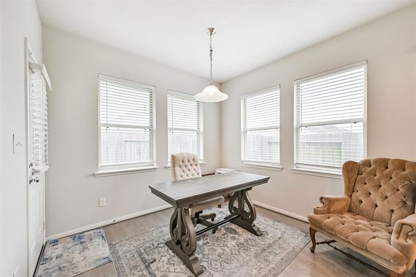 Home Office, Interior, Pendant Lights, Wood Texture Flooring