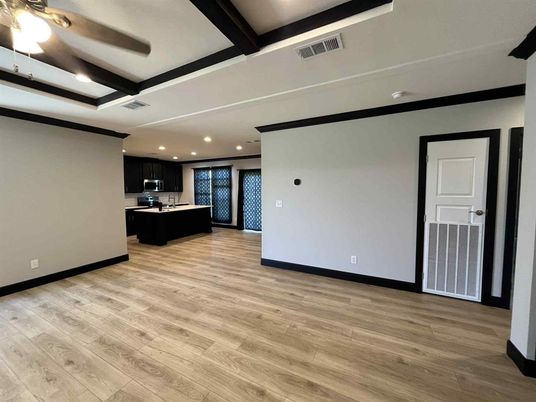 Interior, Kitchen, Recessed Lighting, Wood Texture Flooring