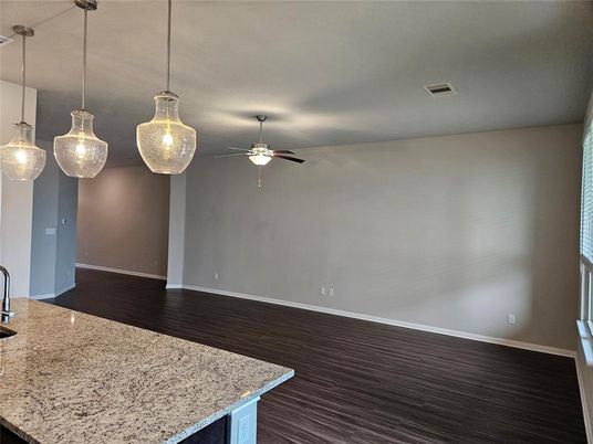 Empty room, Interior, Pendant Lights, Wood Texture Flooring