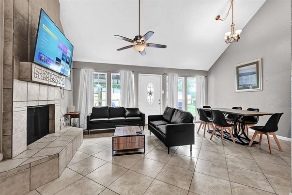 Chandelier, Dining room, Fireplace, Interior, Living room