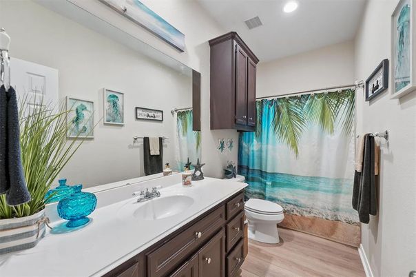 Bathroom, Interior, Recessed Lighting, Wood Texture Flooring