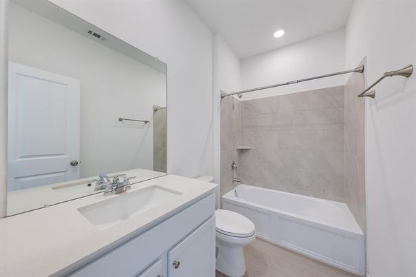 Bathroom, Interior, Recessed Lighting, Wood Texture Flooring