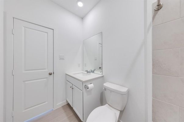 Bathroom, Interior, Recessed Lighting, Wood Texture Flooring