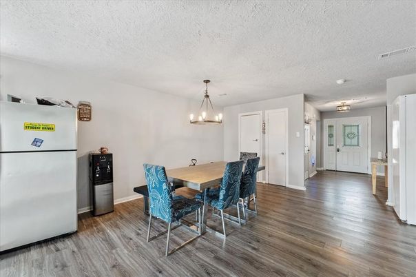 Chandelier, Dining room, Interior, Wood Texture Flooring