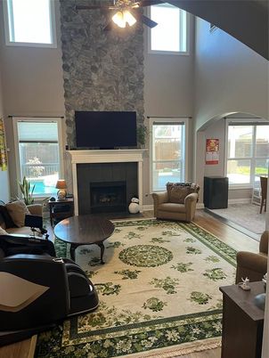 Fireplace, Interior, Living room, Stone Walls, Wood Texture Flooring