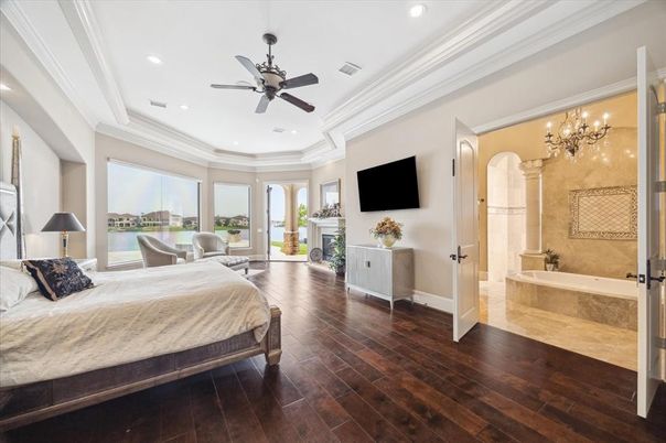 Bathroom, Bedroom, Chandelier, Interior, Recessed Lighting, Wood Texture Flooring