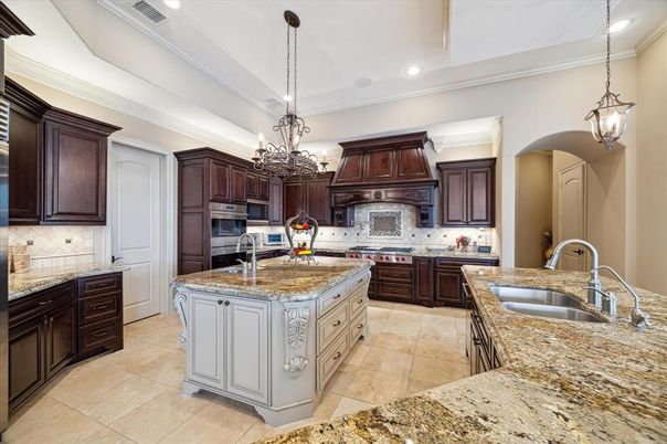 Chandelier, Interior, Kitchen, Pendant Lights, Recessed Lighting, Stainless Steel Appliances