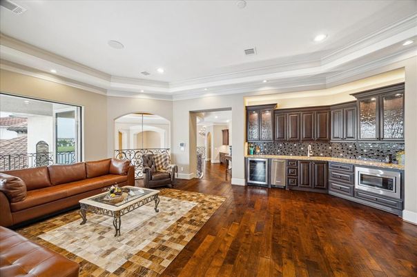 Interior, Kitchen, Living room, Recessed Lighting, Stainless Steel Appliances, Wood Texture Flooring