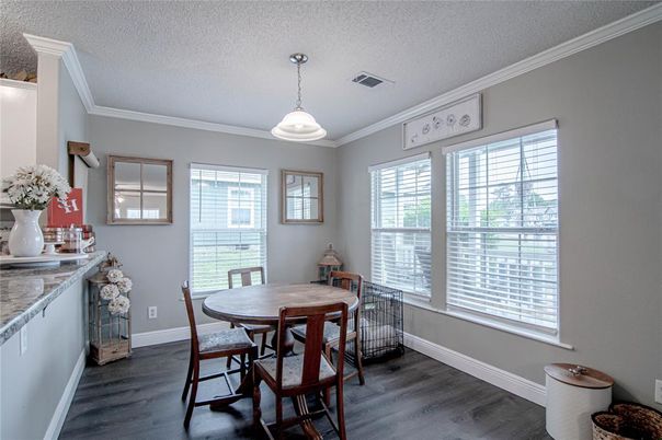 Dining room, Interior, Pendant Lights, Wood Texture Flooring