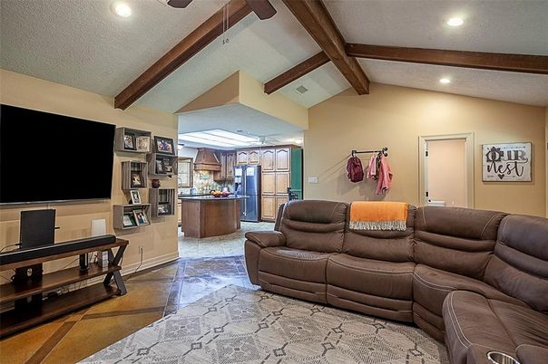 Interior, Kitchen, Living room, Recessed Lighting, Wooden Beams