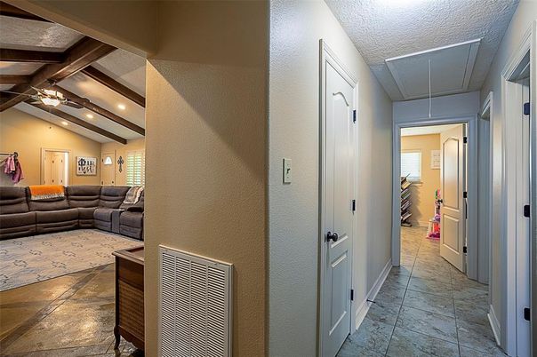 Interior, Living room, Recessed Lighting, Wooden Beams