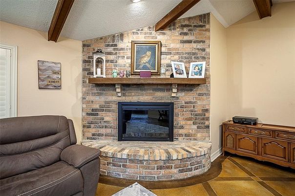 Fireplace, Interior, Stone Walls, Wooden Beams