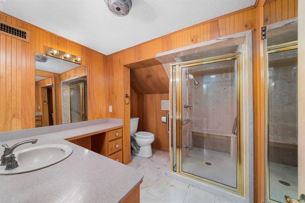 Bathroom, Glass Shower, Interior, Wooden Walls