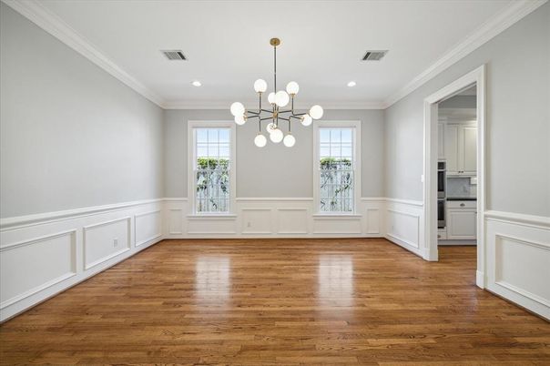 Empty room, Interior, Pendant Lights, Recessed Lighting, Wood Texture Flooring