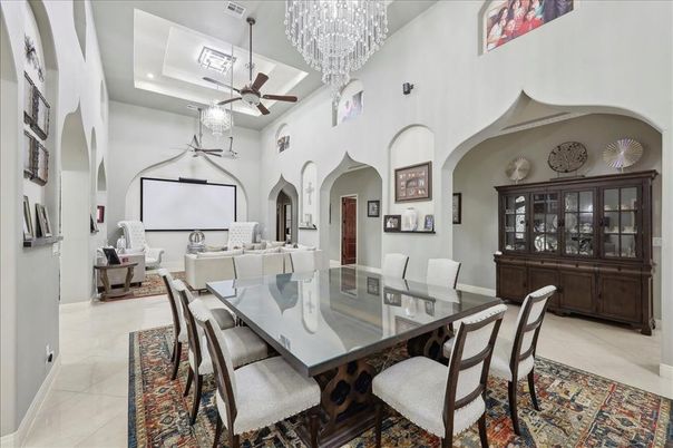 Chandelier, Dining room, Interior, Living room, Recessed Lighting