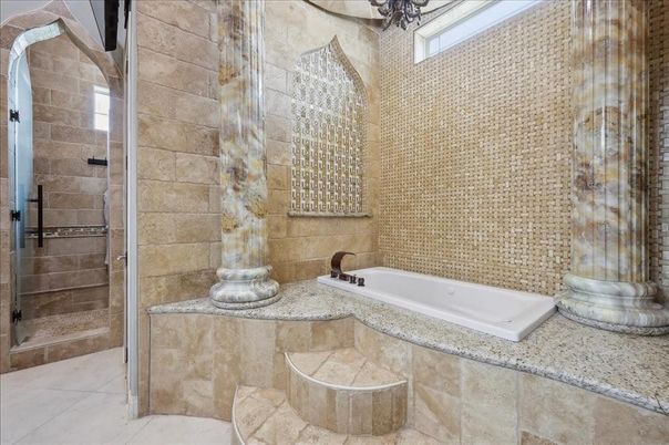 Bathroom, Glass Shower, Interior, Stone Walls