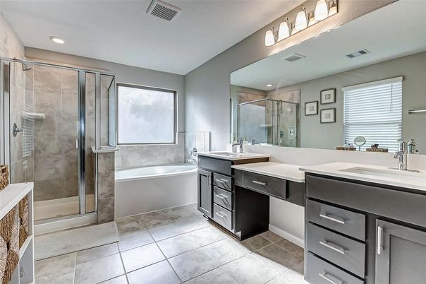 Bathroom, Dual Sink Vanities, Glass Shower, Interior, Recessed Lighting