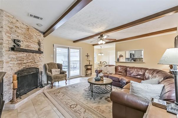 Fireplace, Interior, Living room, Stone Walls, Wooden Beams