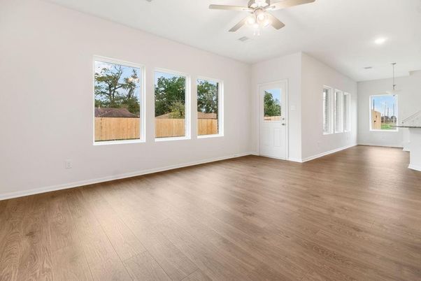 Empty room, Interior, Pendant Lights, Recessed Lighting, Wood Texture Flooring