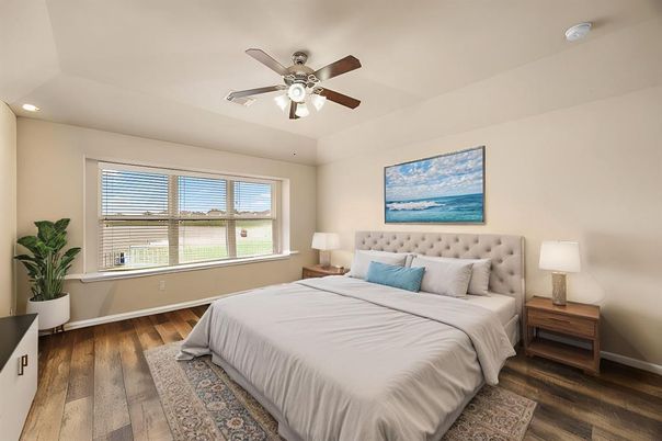 Bedroom, Interior, Recessed Lighting, Wood Texture Flooring