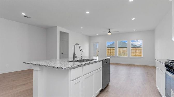 Interior, Kitchen, Recessed Lighting, Wood Texture Flooring