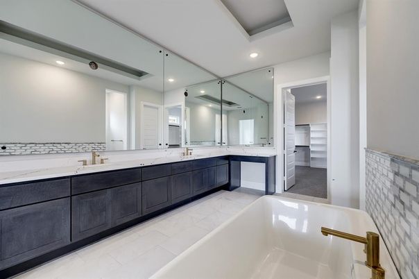 Bathroom, Dual Sink Vanities, Free Standing Baths, Glass Shower, Interior, Marble, Recessed Lighting