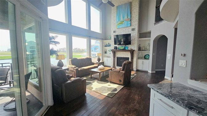 Fireplace, Interior, Living room, Stone Walls, Wood Texture Flooring