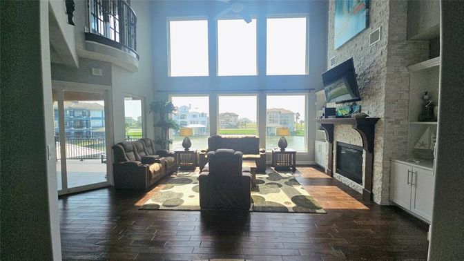 Fireplace, Interior, Living room, Stone Walls, Wood Texture Flooring