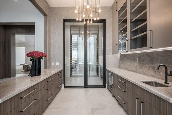 Bathroom, Dual Sink Vanities, Glass Shower, Interior, Pendant Lights
