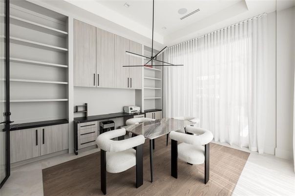 Home Office, Interior, Pendant Lights, Wood Texture Flooring