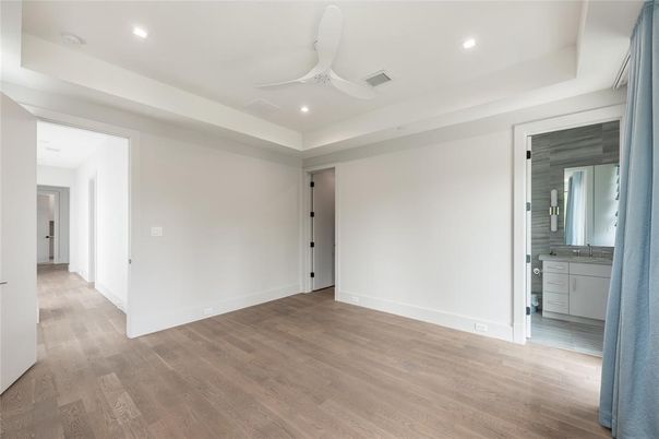 Bathroom, Empty room, Interior, Recessed Lighting, Wood Texture Flooring