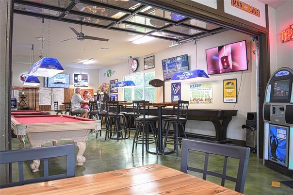 Billiard Table, Game Room, Interior, Pendant Lights, Wood Texture Flooring