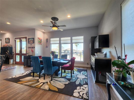 Dining room, Interior, Recessed Lighting, Wood Texture Flooring