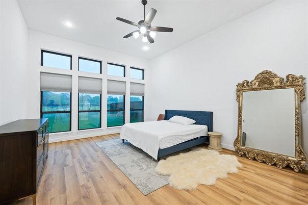 Bedroom, Interior, Recessed Lighting, Wood Texture Flooring