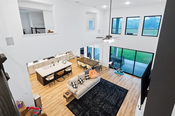 Dining room, Interior, Living room, Piano, Recessed Lighting, Wood Texture Flooring