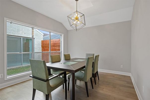 Dining room, Interior, Pendant Lights, Wood Texture Flooring