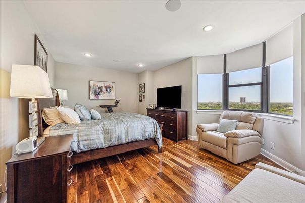 Bedroom, Interior, Recessed Lighting, Wood Texture Flooring