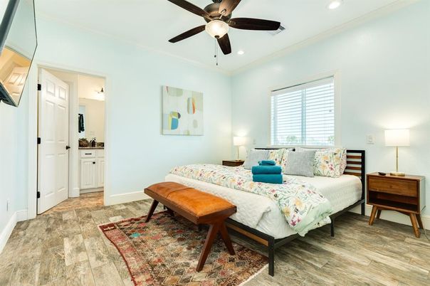 Bedroom, Interior, Recessed Lighting, Wood Texture Flooring