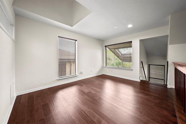 Empty room, Fireplace, Interior, Recessed Lighting, Wood Texture Flooring
